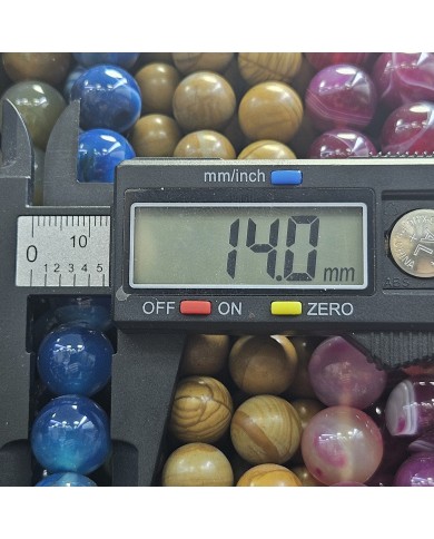 İpe Dizili Doğal Taş Boncuk - Tavus Kuşu Akik - 14mm