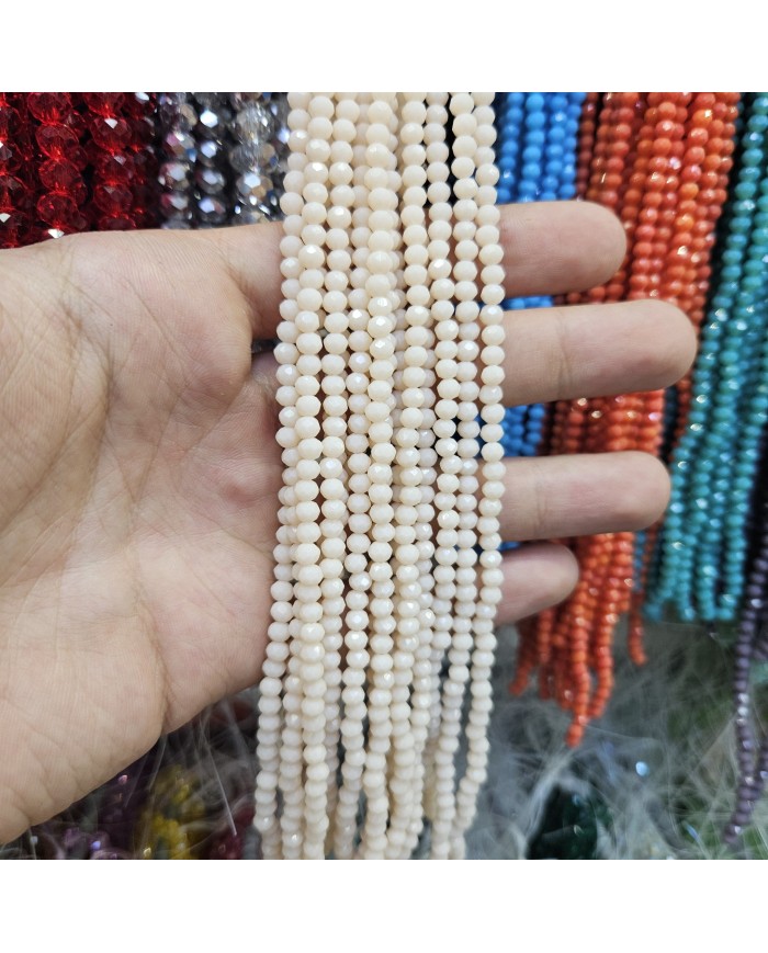 12mm İpe Dizili Kristal Boncuk Mat Krem - 10 Dizi