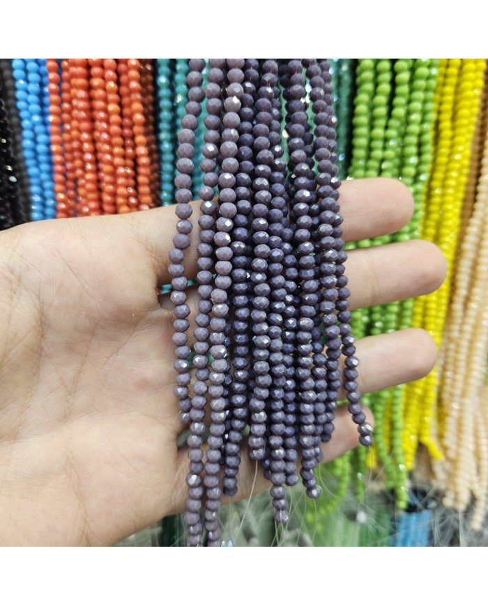 4mm İpe Dizili Kristal Boncuk Mat Lila - 10 Dizi