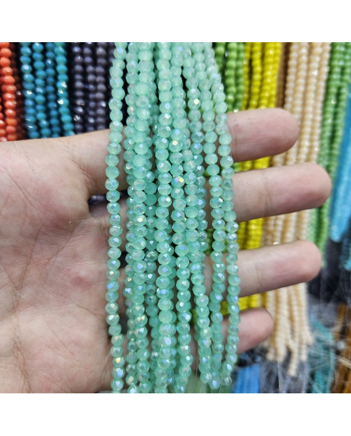 4mm İpe Dizili Kristal Boncuk Mat Janjanlı Açık Yeşil - 10 Dizi