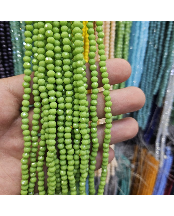 4mm İpe Dizili Kristal Boncuk Mat Parlak Yeşil - 10 Dizi