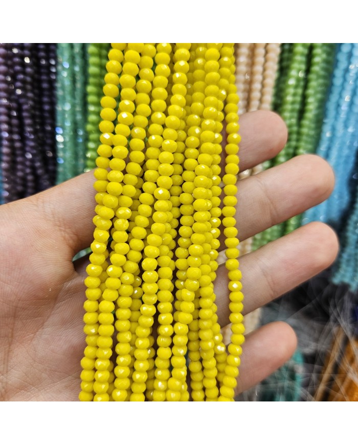 4mm İpe Dizili Kristal Boncuk Mat Janjanlı Sarı - 10 Dizi