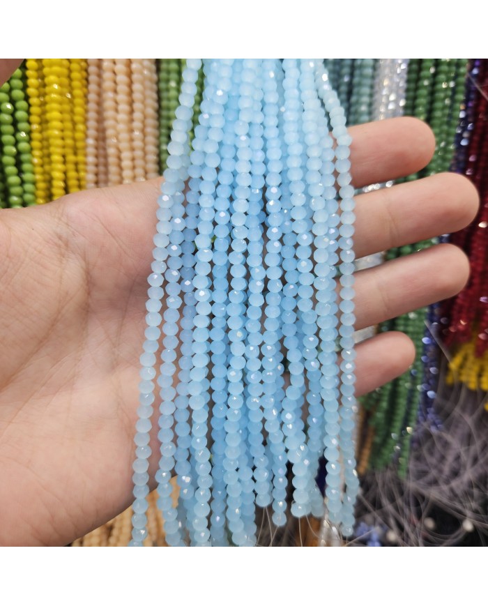 4mm İpe Dizili Kristal Boncuk Mat Bebe Mavisi - 10 Dizi