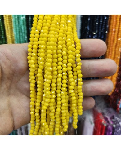 5 Adet İpe Dizili Kristal Boncuk - Canlı Sarı - 4mm