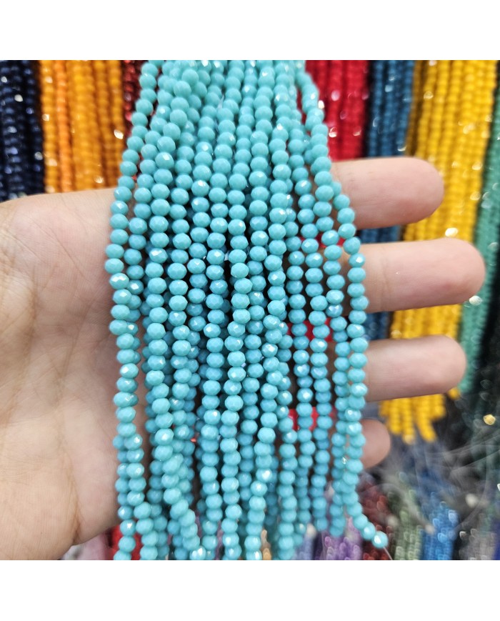 4mm İpe Dizili Kristal Boncuk Mat Turkuaz - 10 Dizi
