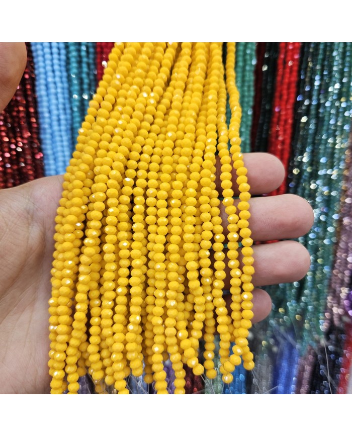4mm İpe Dizili Kristal Boncuk Mat Parlak Sarı - 10 Dizi
