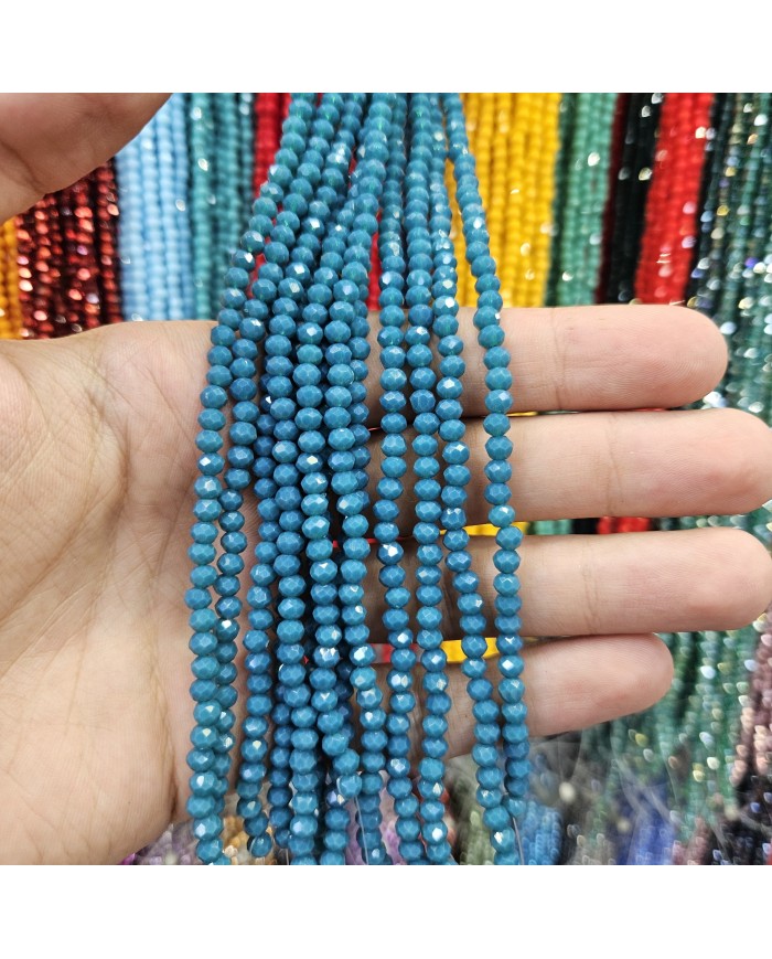 4mm İpe Dizili Kristal Boncuk Mat Turkuaz - 10 Dizi