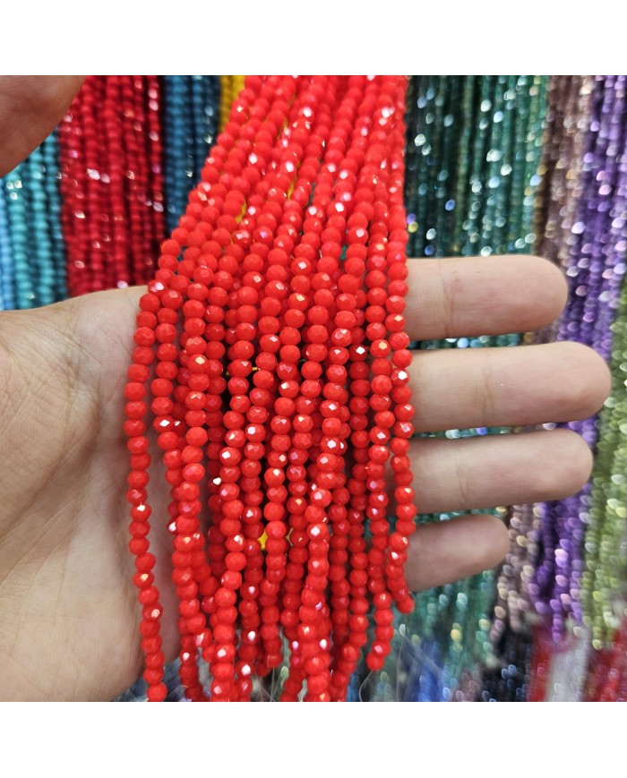 4mm İpe Dizili Kristal Boncuk Mat Kırmızı - 10 Dizi