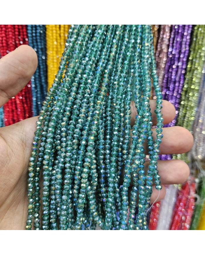 4mm İpe Dizili Kristal Boncuk Metalik Kaplama Janjanlı Yeşil - 10 Dizi