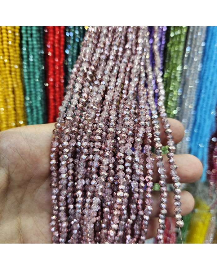 4mm İpe Dizili Kristal Boncuk Mat Janjanlı Açık Pembe - 10 Dizi