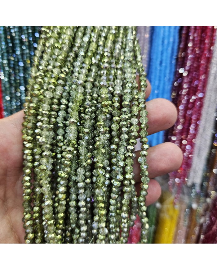 4mm İpe Dizili Kristal Boncuk Mat Janjanlı Açık Yeşil - 10 Dizi