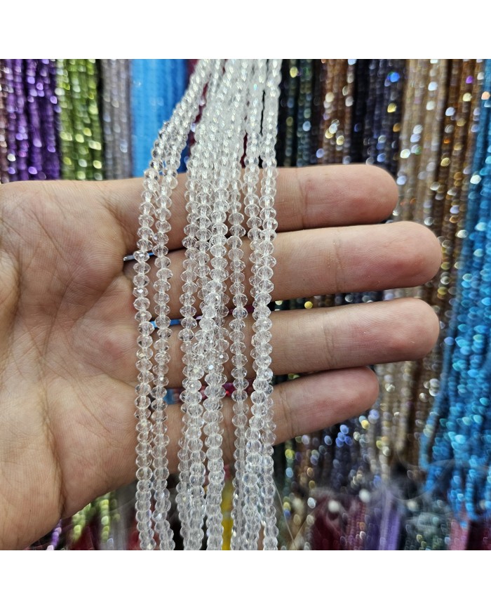 4mm İpe Dizili Kristal Boncuk Şeffaf - 10 Dizi