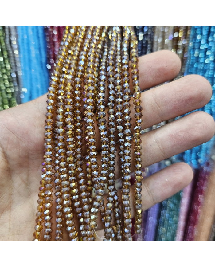 4mm İpe Dizili Kristal Boncuk Şeffaf Janjanlı Kahverengi - 10 Dizi