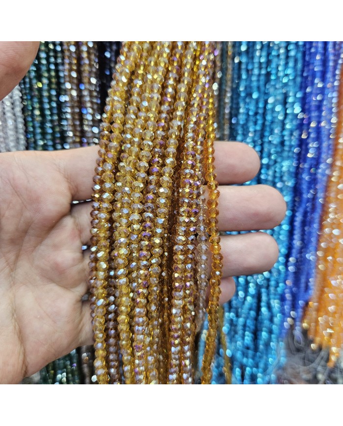 4mm İpe Dizili Kristal Boncuk Janjanlı Altın Sarı - 10 Dizi
