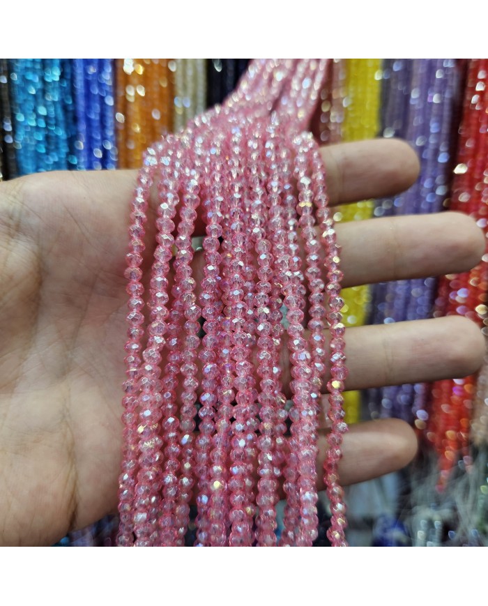 4mm İpe Dizili Kristal Boncuk Şeffaf Janjanlı Pembe - 10 Dizi