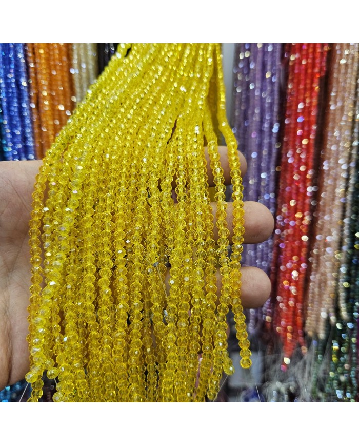 4mm İpe Dizili Kristal Boncuk Şeffaf Janjanlı Sarı - 10 Dizi