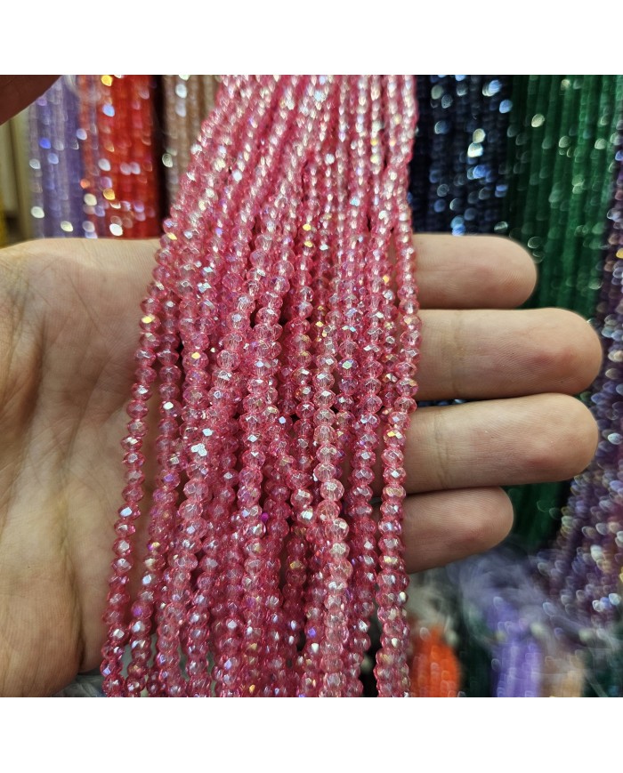 4mm İpe Dizili Kristal Boncuk Şeffaf Janjanlı Fuşya - 10 Dizi