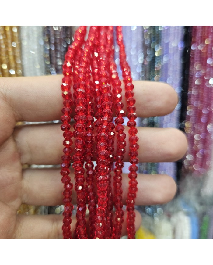 4mm İpe Dizili Kristal Boncuk Şeffaf Janjanlı Canlı Kırmızı - 10 Dizi