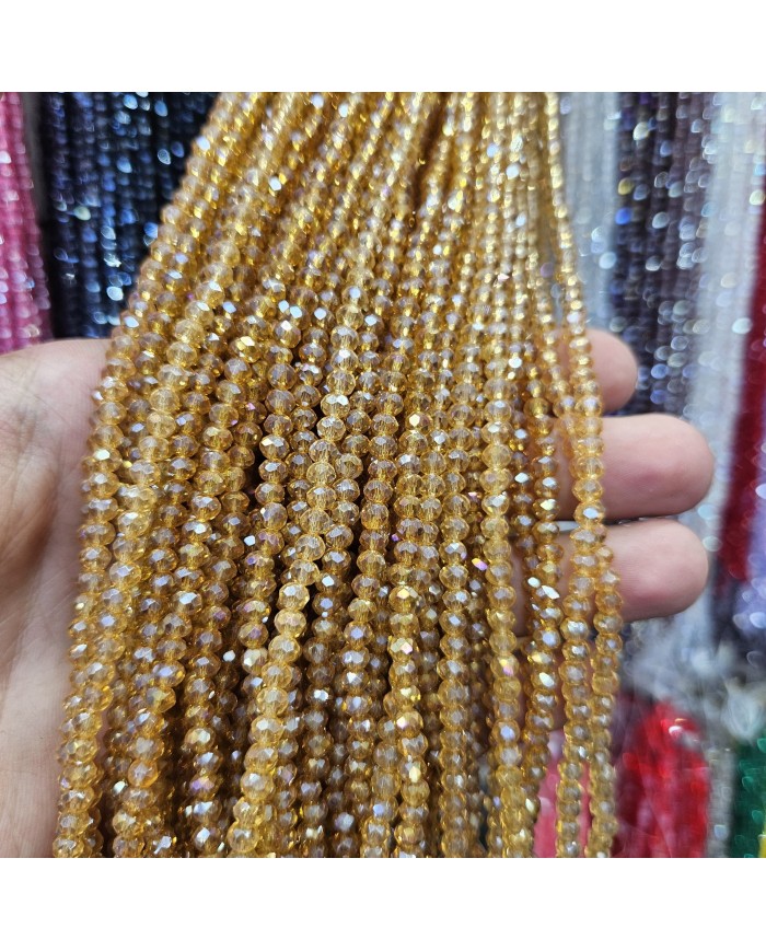 4mm İpe Dizili Kristal Boncuk Şeffaf Janjanlı Altın Sarısı - 10 Dizi
