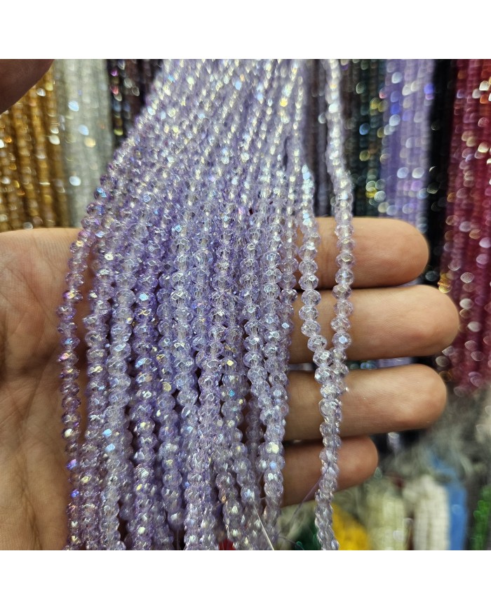 4mm İpe Dizili Kristal Boncuk Şeffaf Janjanlı Açık Lila - 10 Dizi