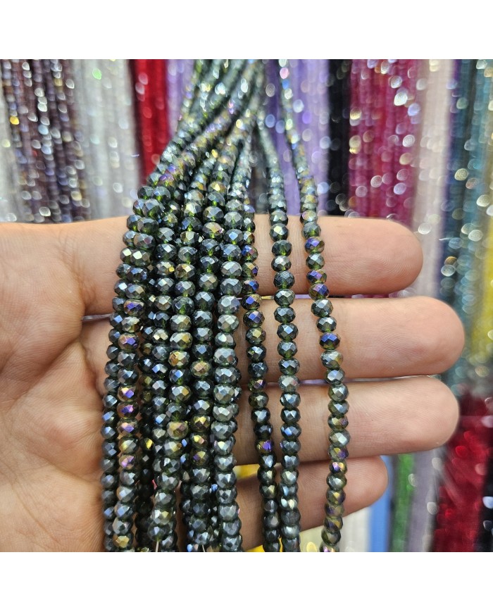 4mm İpe Dizili Kristal Boncuk Metalik Kaplama Janjanlı Antrasit - 10 Dizi