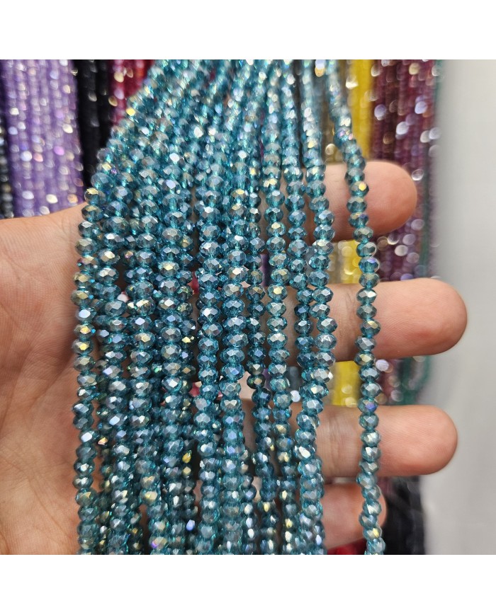 4mm İpe Dizili Kristal Boncuk Şeffaf Janjanlı Petrol Mavi - 10 Dizi