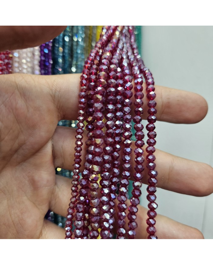 4mm İpe Dizili Kristal Boncuk Şeffaf Janjanlı Bordo - 10 Dizi
