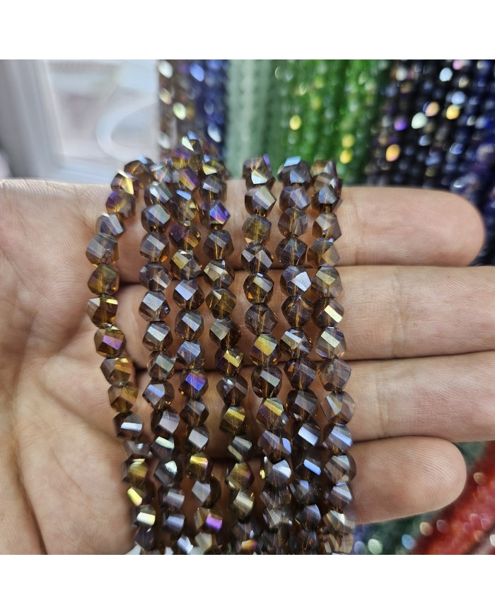 5 Adet İpe Dizili Döner Kristal Boncuk - Janjanlı Kahverengi -