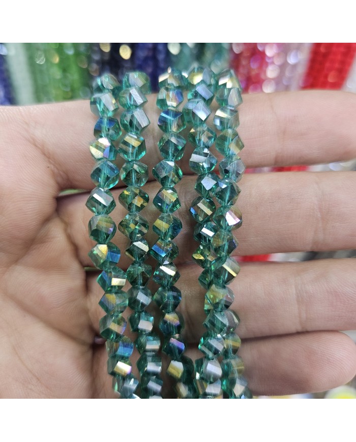 5 Adet İpe Dizili Döner Kristal Boncuk - Janjanlı Yeşil - 6mm