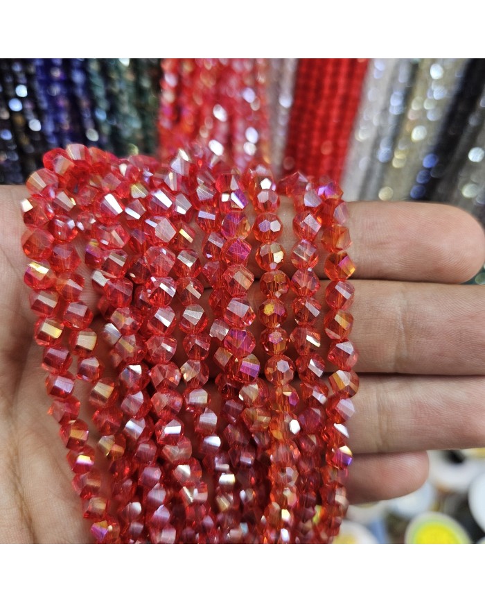 5 Adet İpe Dizili Döner Kristal Boncuk - Janjanlı Kırmızı - 6mm