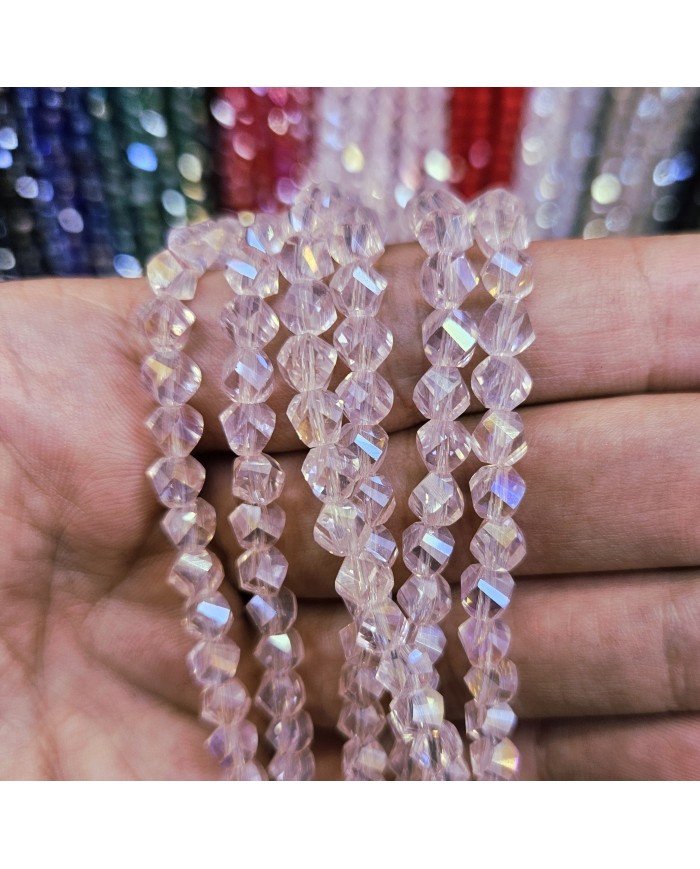 5 Adet İpe Dizili Döner Kristal Boncuk - Janjanlı Açık Pembe -