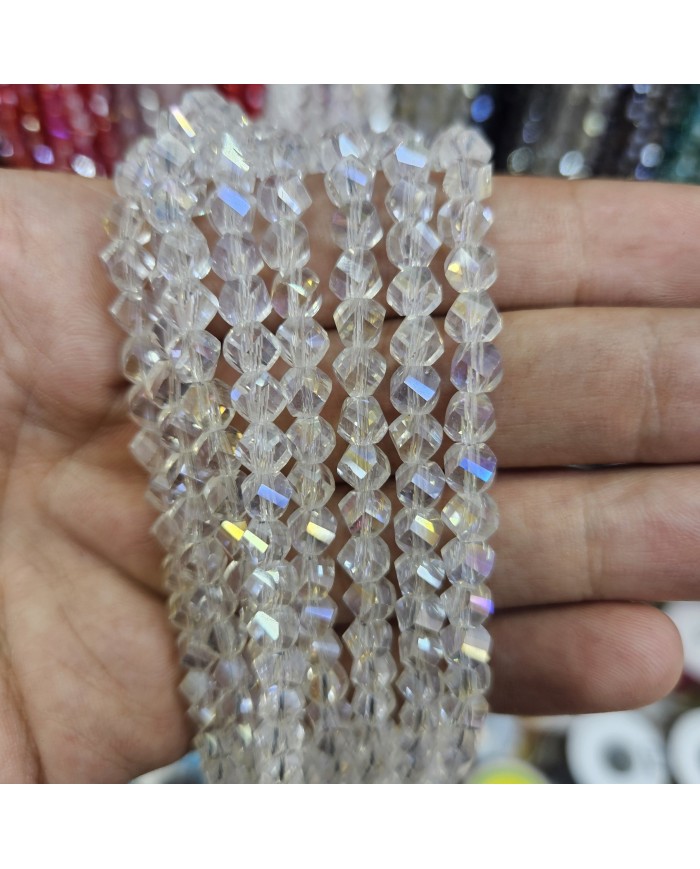 5 Adet İpe Dizili Döner Kristal Boncuk - Janjanlı Şeffaf - 6mm