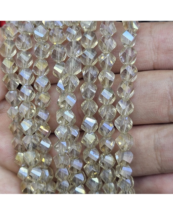 5 Adet İpe Dizili Döner Kristal Boncuk - Janjanlı Şampanya - 6mm