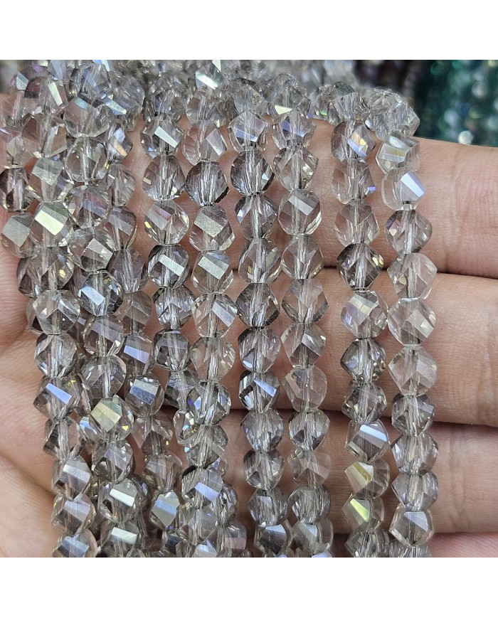 5 Adet İpe Dizili Döner Kristal Boncuk - Janjanlı Gri Füme - 6mm