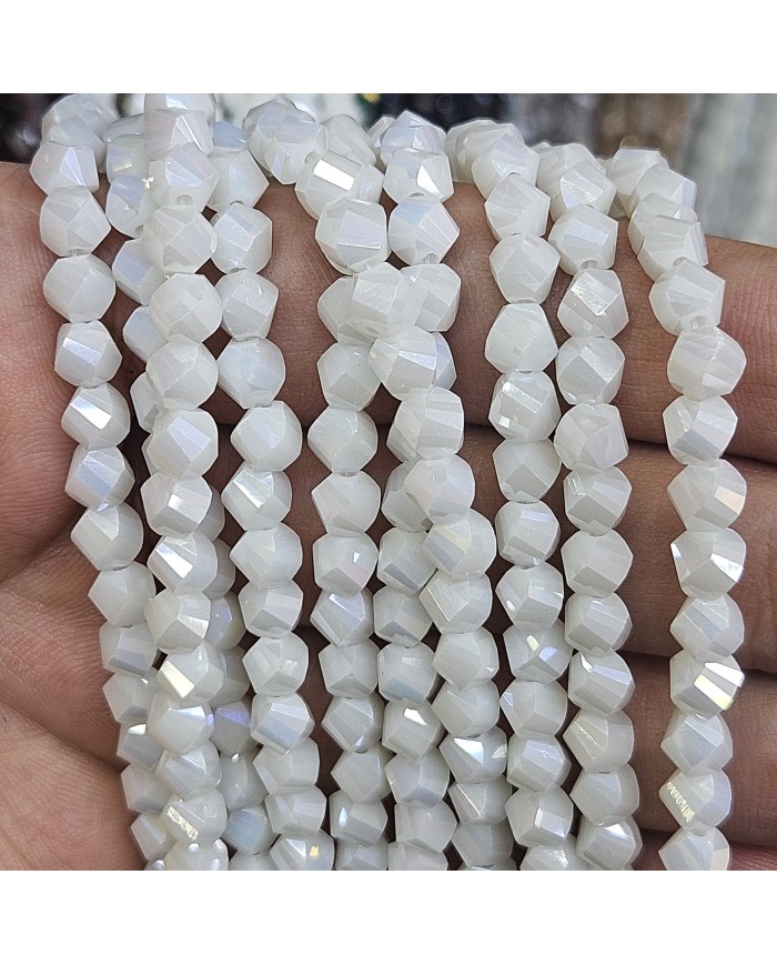 5 Adet İpe Dizili Döner Kristal Boncuk - Mat Beyaz - 6mm