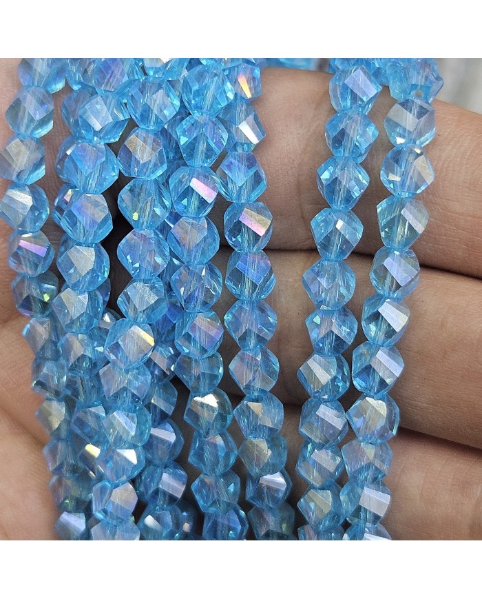 6mm İpe Dizili Döner Kristal Boncuk Şeffaf Janjanlı Mavi - 1 Dizi