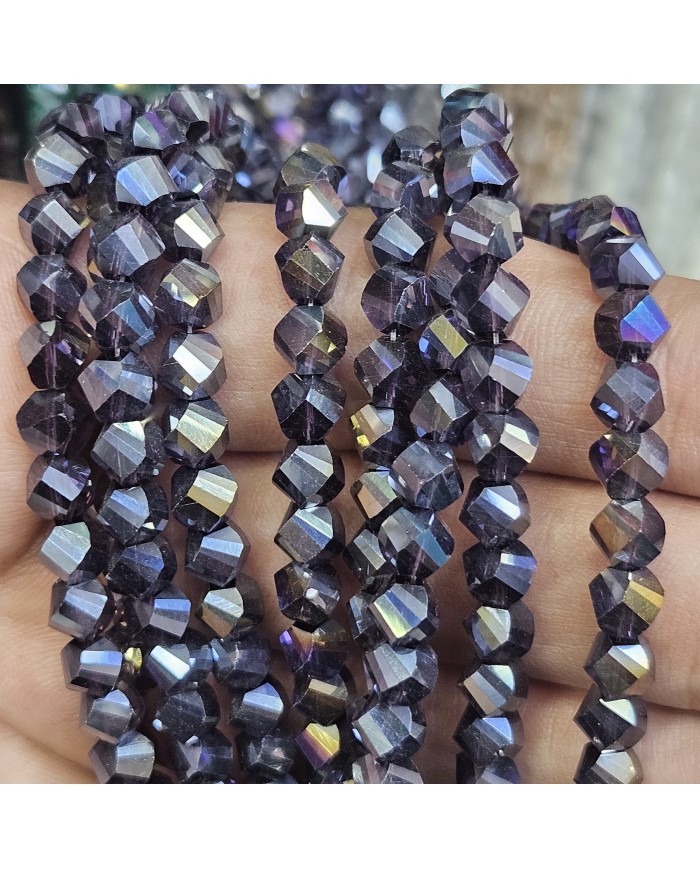 6mm İpe Dizili Döner Kristal Boncuk Metalik Kaplama Füme - 1 Dizi