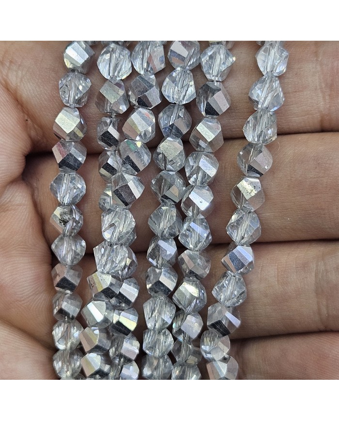 6mm İpe Dizili Döner Kristal Boncuk Metalik Kaplama Aynalı Gri - 1 Dizi