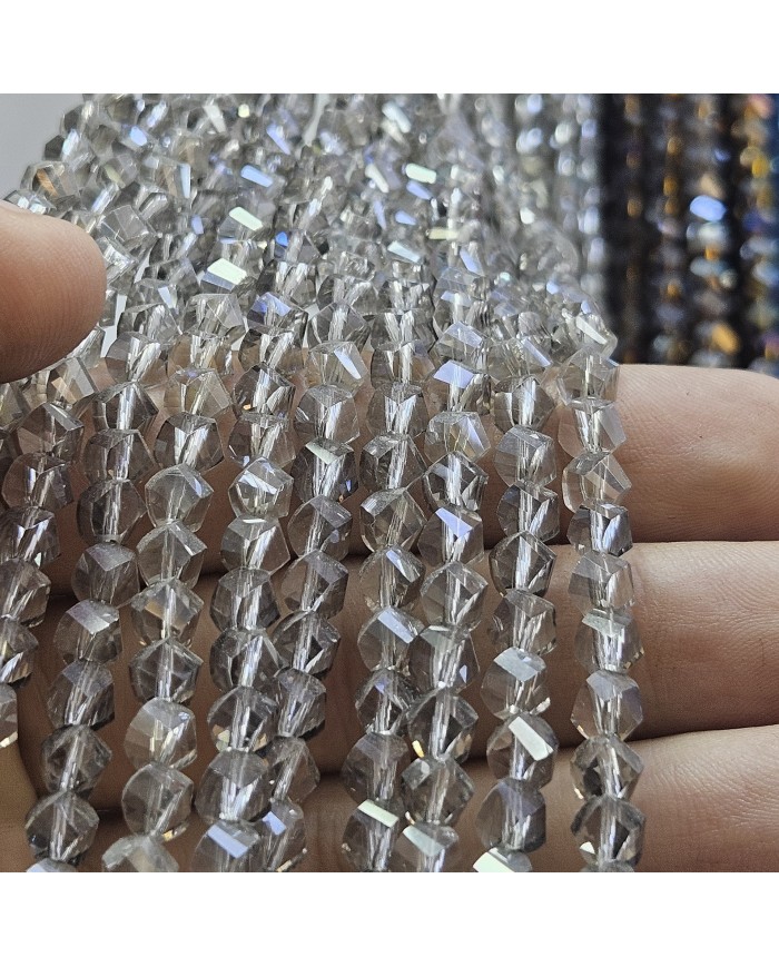 6mm İpe Dizili Döner Kristal Boncuk Şeffaf Gri - 1 Dizi