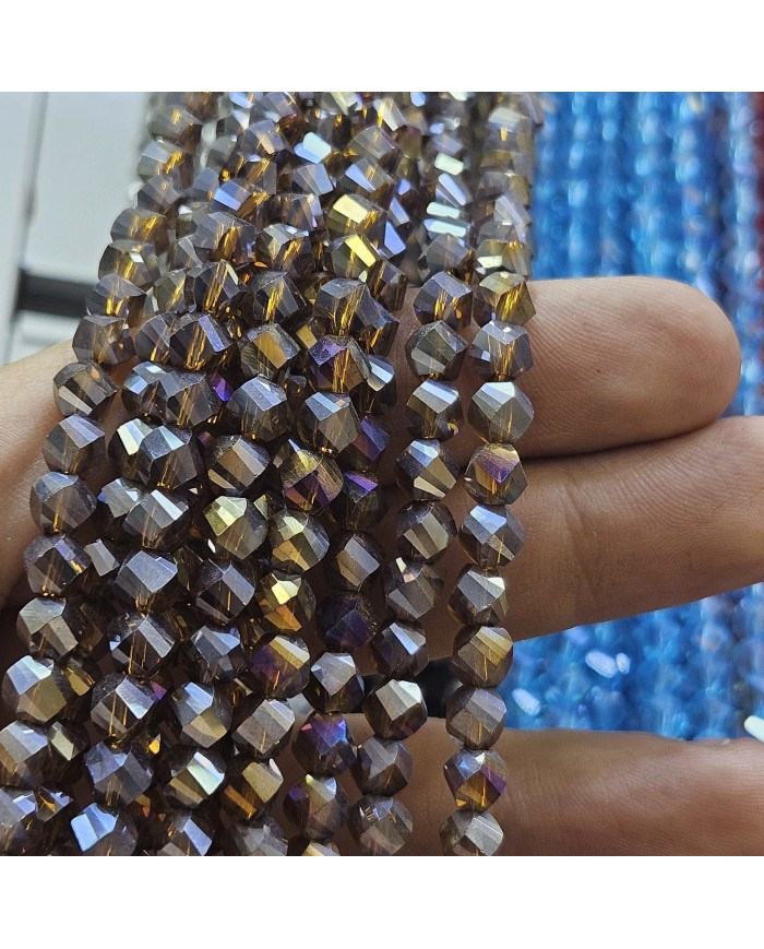 6mm İpe Dizili Döner Kristal Boncuk Şeffaf Janjanlı Füme - 1 Dizi