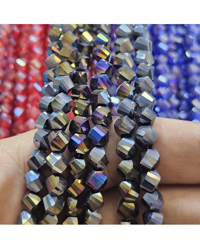 5 Adet İpe Dizili Döner Kristal Boncuk - Metalik Füme - 6mm