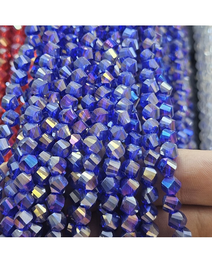 5 Adet İpe Dizili Döner Kristal Boncuk - Janjanlı Kobalt Mavi -