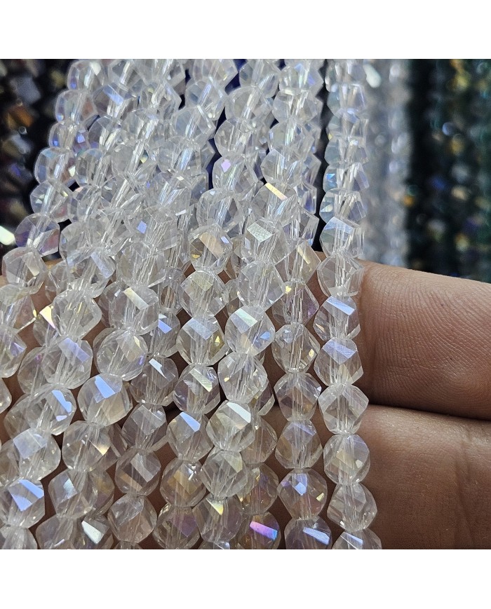 5 Adet İpe Dizili Döner Kristal Boncuk - Janjanlı Buz Beyazı -