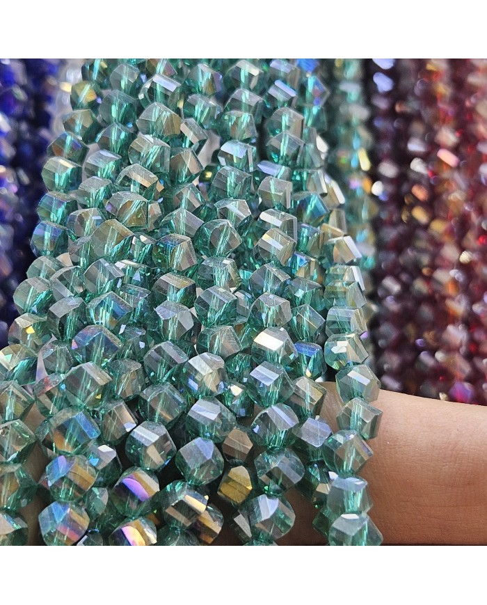 5 Adet İpe Dizili Döner Kristal Boncuk - Janjanlı Yeşil - 6mm