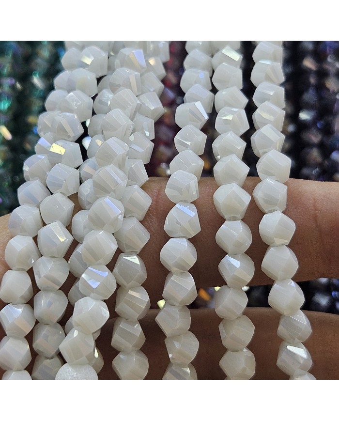 5 Adet İpe Dizili Döner Kristal Boncuk - Beyaz Opal - 6mm