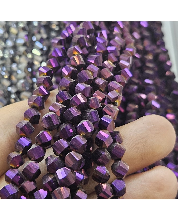 6mm İpe Dizili Döner Kristal Boncuk Metalik Kaplama Mor - 1 Dizi