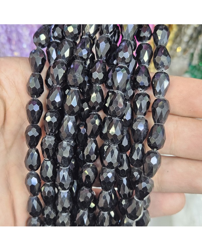 8mm İpe Dizili Damla Kristal Boncuk Mat Janjanlı Siyah - 1 Dizi