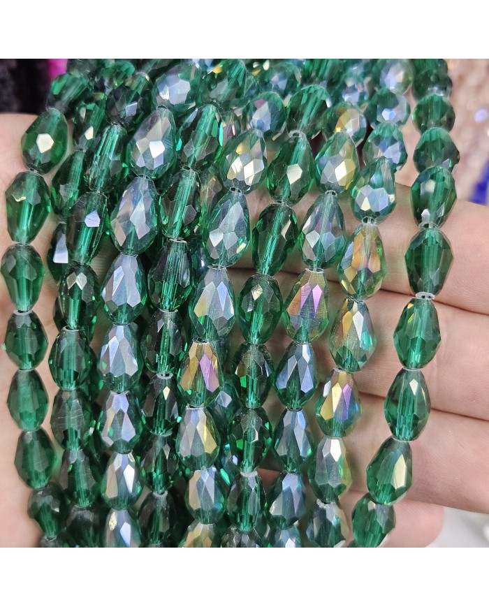 5 Adet İpe Dizili Damla Kristal Boncuk - Janjanlı Yosun Yeşil -