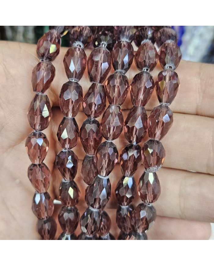 5 Adet İpe Dizili Damla Kristal Boncuk - Janjanlı Kahve - 8mm