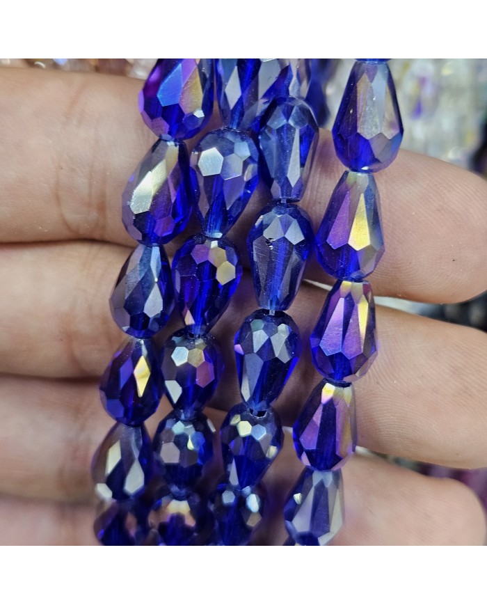 5 Adet İpe Dizili Damla Kristal Boncuk - Janjanlı Kobalt Mavi -